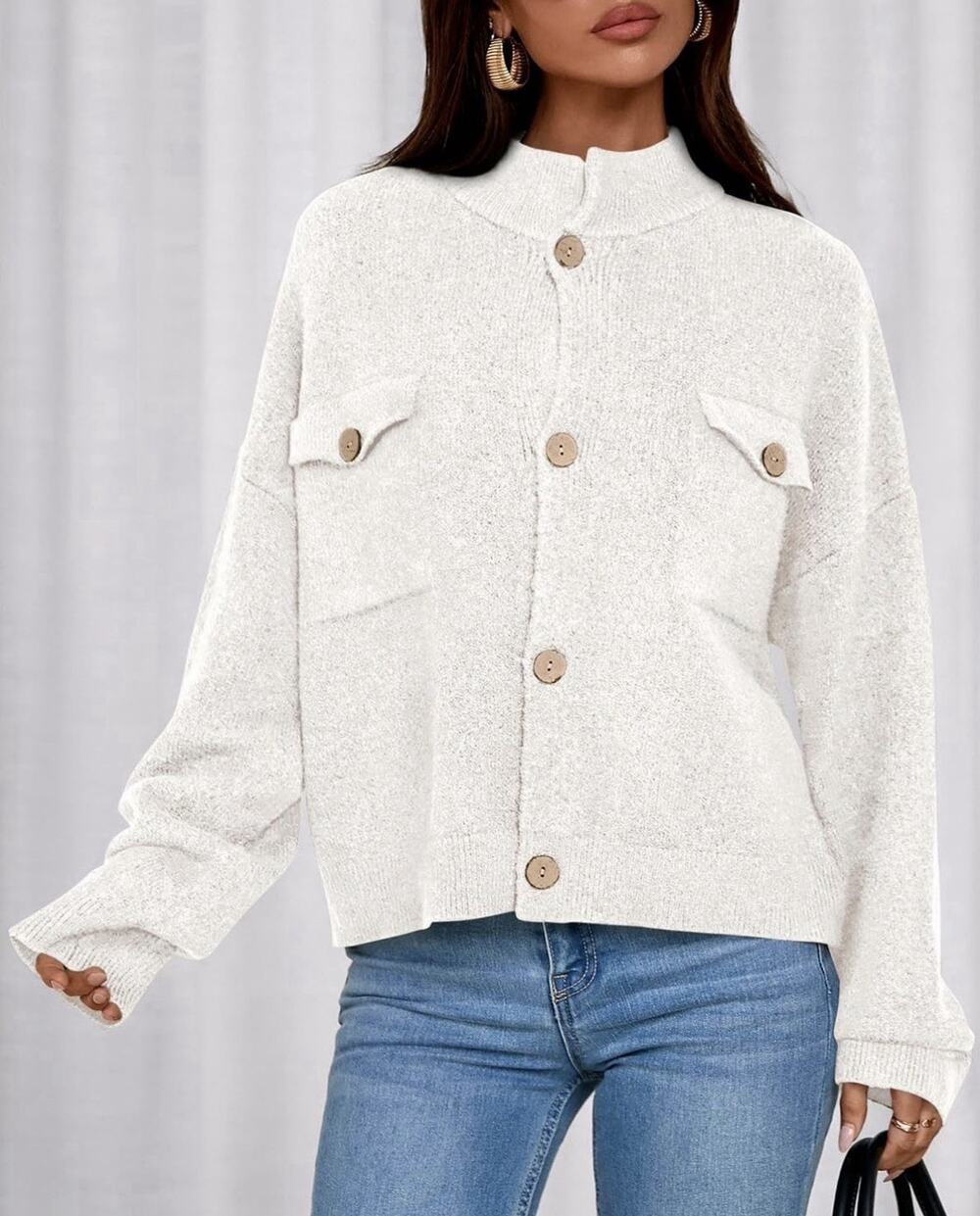 KIRUNDO Cardigan Button Up Oversized Sweater White L